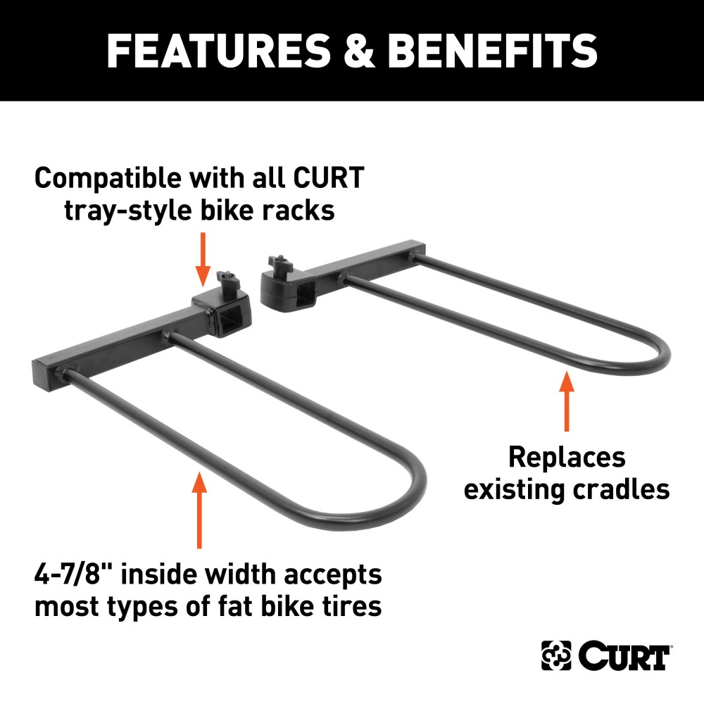 CURT tray-style bike rack with adjustable cradles for various bike sizes
