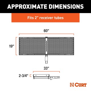 CURT Aluminum Hitch-Mounted Folding Cargo Carrier 500 lbs Capacity CURT tray-style hitch-mounted cargo carrier with aluminum design, folding feature, and 500 lbs capacity mounted on a vehicle.