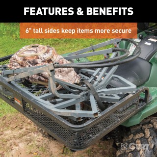 CURT Universal ATV Cargo Carrier with High Sides and Mesh Base CURT ATV cargo carrier with 41x26 dimensions and 6-inch high sides for secure cargo transport