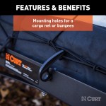 CURT trailer hitch cargo carrier, mesh tray-style, black powder coat, mounted on vehicle.