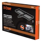CURT trailer hitch cargo carrier, mesh tray-style, black powder coat, mounted on vehicle.