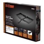 CURT Tray-Style Hitch-Mounted Cargo Carrier with Mesh Base CURT tray-style hitch-mounted cargo carrier with mesh base, adaptable to 1-1/4 or 2 inch hitches, black powder coat finish