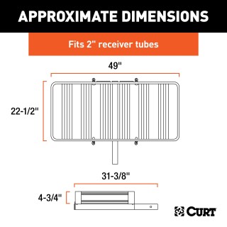 CURT Black Aluminum Cargo Carrier with 500 lbs Capacity CURT black aluminum cargo carrier with a capacity of 500 lbs, featuring a lightweight design, integrated reflectors, and ample cargo space.