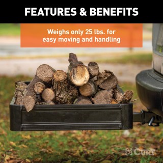 CURT Black Aluminum Cargo Carrier with 500 lbs Capacity CURT black aluminum cargo carrier with a capacity of 500 lbs, featuring a lightweight design, integrated reflectors, and ample cargo space.