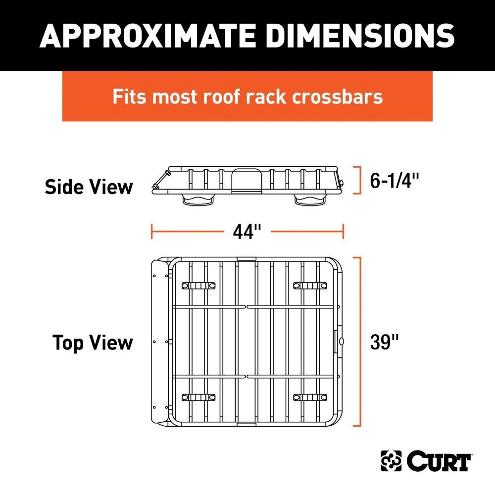CURT Roof Rack Cargo Carrier with Extension for Extra Storage CURT roof rack cargo carrier with extension offering increased storage space on vehicle