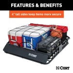 CURT Roof Rack Cargo Carrier with Extension for Extra Storage CURT roof rack cargo carrier with extension offering increased storage space on vehicle
