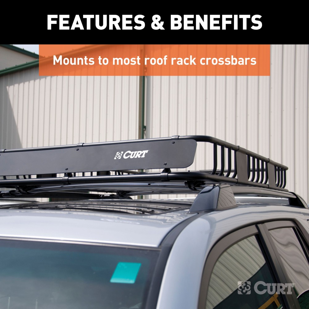 CURT Roof Rack Cargo Carrier, Expandable to 16 sq ft CURT roof rack cargo carrier with extension offers extra storage for vehicles