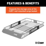 CURT Roof Rack Cargo Carrier, Expandable to 16 sq ft CURT roof rack cargo carrier with extension offers extra storage for vehicles