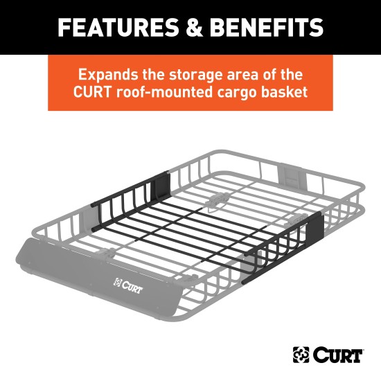 CURT Roof Rack Cargo Carrier, Expandable to 16 sq ft CURT roof rack cargo carrier with extension offers extra storage for vehicles