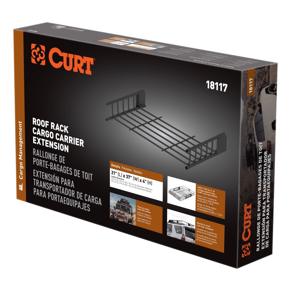 CURT Roof Rack Cargo Carrier, Expandable to 16 sq ft CURT roof rack cargo carrier with extension offers extra storage for vehicles