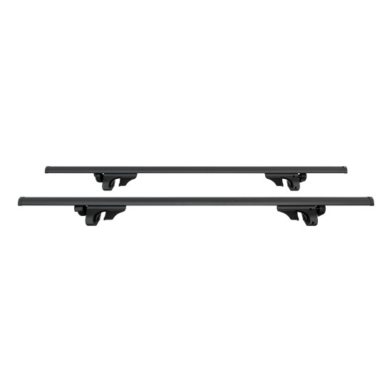 CURT Universal Roof Rack Cross Bars for Secure Cargo Storage CURT roof rack cross bars with black powder coat finish on car