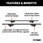 CURT Universal Roof Rack Cross Bars for Secure Cargo Storage CURT roof rack cross bars with black powder coat finish on car