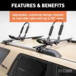 CURT Universal Roof Rack Cross Bars for Secure Cargo Storage CURT roof rack cross bars with black powder coat finish on car