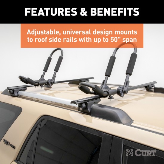 CURT Universal Roof Rack Cross Bars for Secure Cargo Storage CURT roof rack cross bars with black powder coat finish on car