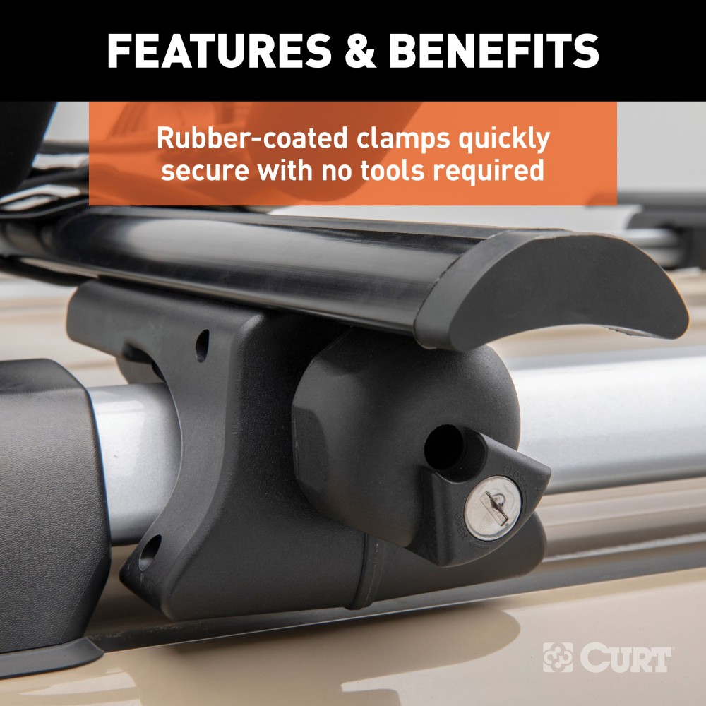 CURT Universal Roof Rack Cross Bars for Secure Cargo Storage CURT roof rack cross bars with black powder coat finish on car
