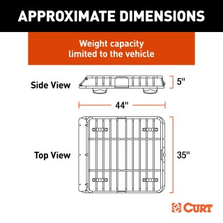 CURT Roof Rack Cargo Carrier for Secure Vehicle Storage CURT roof rack cargo carrier on vehicle, showing secure storage of bulky items.
