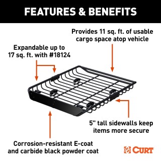 CURT Roof Rack Cargo Carrier for Secure Vehicle Storage CURT roof rack cargo carrier on vehicle, showing secure storage of bulky items.