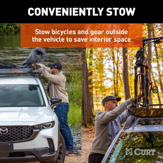 CURT Roof Rack Cargo Carrier for Secure Vehicle Storage CURT roof rack cargo carrier on vehicle, showing secure storage of bulky items.