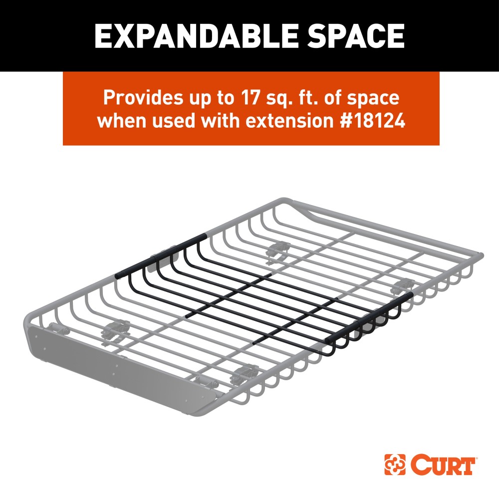 CURT Roof Rack Cargo Carrier for Secure Vehicle Storage CURT roof rack cargo carrier on vehicle, showing secure storage of bulky items.