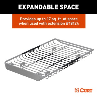 CURT Roof Rack Cargo Carrier for Secure Vehicle Storage CURT roof rack cargo carrier on vehicle, showing secure storage of bulky items.