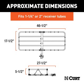 CURT Hitch-Mounted Cargo Carrier with Heavy-Duty Steel CURT basket cargo carrier with 6-inch tall sides for secure travel, fits most receiver hitches, holds up to 500 lbs.