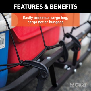 CURT Hitch-Mounted Cargo Carrier with Heavy-Duty Steel CURT basket cargo carrier with 6-inch tall sides for secure travel, fits most receiver hitches, holds up to 500 lbs.