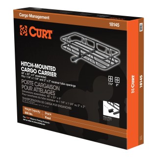 CURT Hitch-Mounted Cargo Carrier with Heavy-Duty Steel CURT basket cargo carrier with 6-inch tall sides for secure travel, fits most receiver hitches, holds up to 500 lbs.