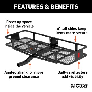 CURT Hitch-Mounted Cargo Carrier for Maximum Vehicle Storage CURT cargo carrier hitch-mounted on vehicle, maximizing storage space
