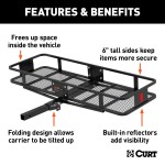 CURT Hitch-Mounted Basket Cargo Carrier with Folding Shank CURT basket cargo carrier with folding shank, 6-inch high sides, black powder coat finish