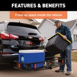 CURT Hitch-Mounted Basket Cargo Carrier with Folding Shank CURT basket cargo carrier with folding shank, 6-inch high sides, black powder coat finish