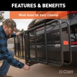 CURT Hitch-Mounted Basket Cargo Carrier with Folding Shank CURT basket cargo carrier with folding shank, 6-inch high sides, black powder coat finish