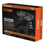 CURT Hitch-Mounted Basket Cargo Carrier with Heavy-Duty Steel CURT hitch-mounted basket cargo carrier with 6-inch tall sides and a mesh platform, designed for 2-inch hitch receivers.