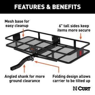 CURT Heavy-Duty Hitch-Mounted Basket Cargo Carrier CURT hitch-mounted cargo carrier with 6-inch tall sides and durable mesh base