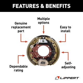Lippert Self-Adjusting Electric Brake Assembly for 10000 lbs Axles Lippert self-adjusting electric brake assembly for 10,000 lb axles, fits 16-17.5 inch wheels, curb-side
