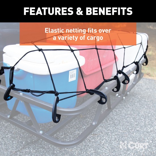 CURT Cargo Carrier Net for Secure Travel and Easy Handling CURT cargo carrier net securing items on a vehicle's cargo carrier