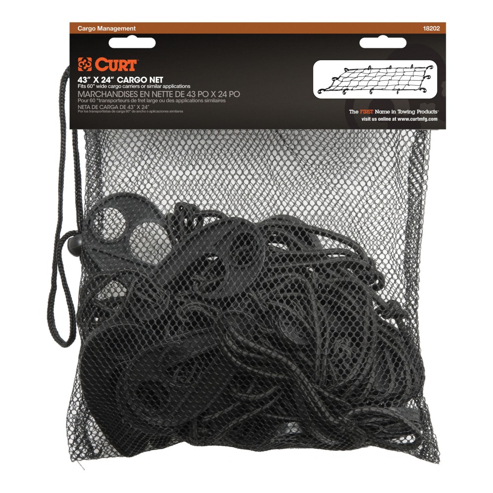 CURT Cargo Carrier Net for Secure Travel and Easy Handling CURT cargo carrier net securing items on a vehicle's cargo carrier