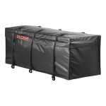 CURT Cargo Bag - Durable, Waterproof, UV-Resistant Storage Black CURT cargo bag made from UV-resistant vinyl, securely fitted on a cargo carrier.