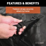 CURT Cargo Bag - Durable, Waterproof, UV-Resistant Storage Black CURT cargo bag made from UV-resistant vinyl, securely fitted on a cargo carrier.