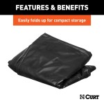 CURT Cargo Bag - Durable, Waterproof, UV-Resistant Storage Black CURT cargo bag made from UV-resistant vinyl, securely fitted on a cargo carrier.