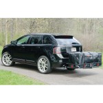 CURT Cargo Bag - Durable, Waterproof, UV-Resistant Storage Black CURT cargo bag made from UV-resistant vinyl, securely fitted on a cargo carrier.