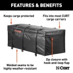 CURT Waterproof Cargo Bag for Carriers - 15 cu. ft. Black CURT waterproof cargo bag in black, fits large carriers, 15 cu. ft. storage, UV-resistant vinyl.