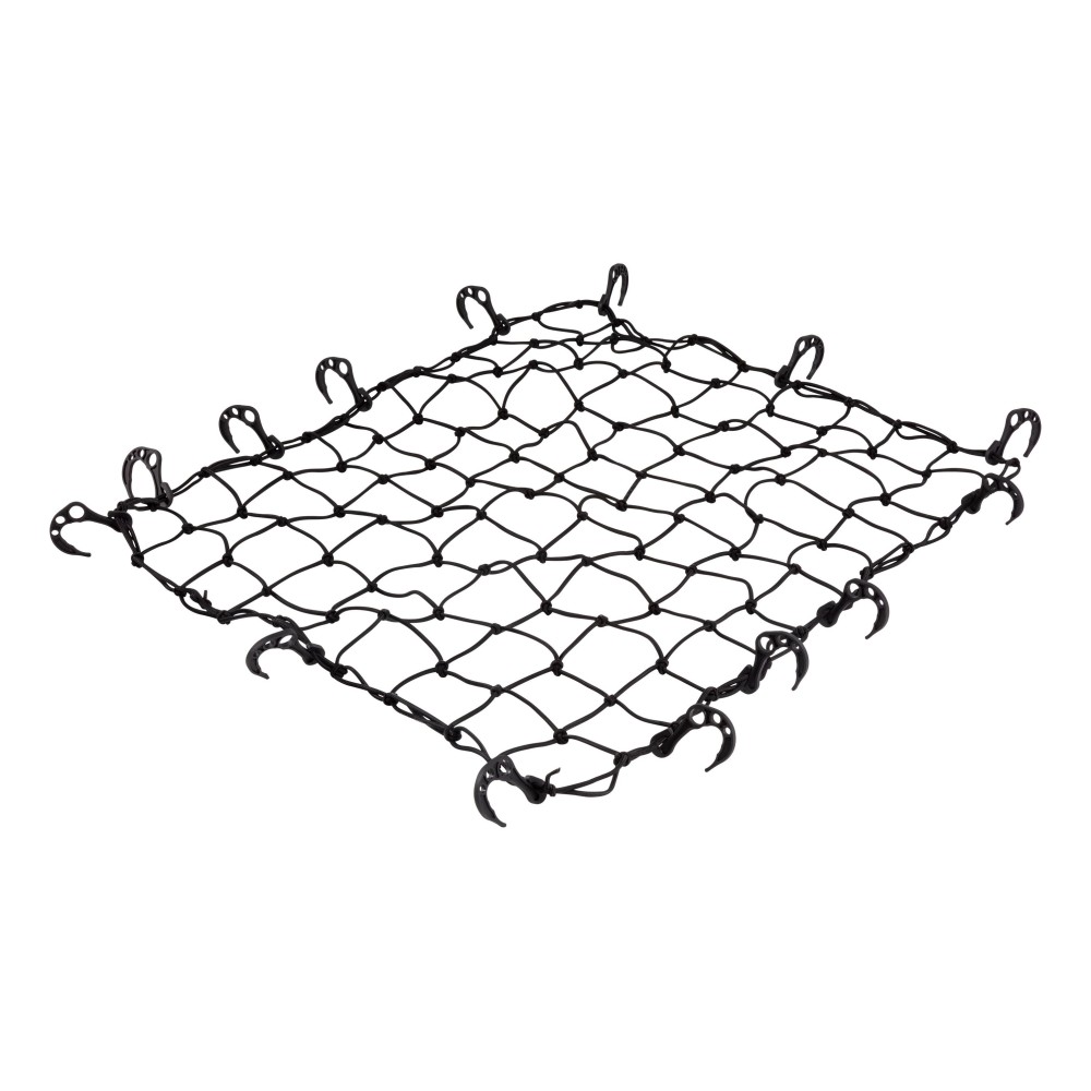 CURT Cargo Carrier Net - Secure Your Cargo with Reliable Netting CURT cargo carrier net securely fastened over roof rack with hooks