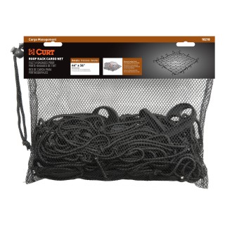 CURT Cargo Carrier Net - Secure Your Cargo with Reliable Netting CURT cargo carrier net securely fastened over roof rack with hooks