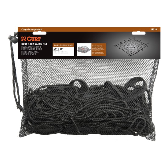 CURT Cargo Carrier Net - Secure Your Cargo with Reliable Netting CURT cargo carrier net securely fastened over roof rack with hooks