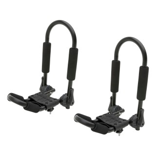 CURT kayak roof rack with adjustable arms and foam padding on vehicle roof
