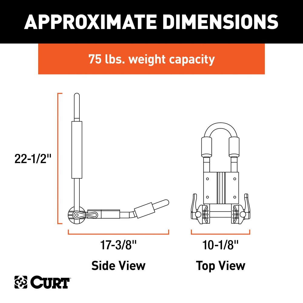 CURT kayak roof rack with adjustable arms and foam padding on vehicle roof