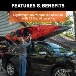 CURT Kayak Roof Rack with Rotating Arms and Foam Padding CURT kayak roof rack with adjustable arms and foam padding on vehicle roof