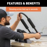 CURT Kayak Roof Rack with Rotating Arms and Foam Padding CURT kayak roof rack with adjustable arms and foam padding on vehicle roof