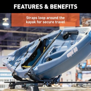 CURT Kayak Roof Rack with Rotating Arms and Foam Padding CURT kayak roof rack with adjustable arms and foam padding on vehicle roof