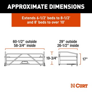 CURT Universal Truck Bed Extender with Pin-Latch System CURT truck bed extender adding extra length with no drilling, featuring fold-down tailgate for easy cargo access.
